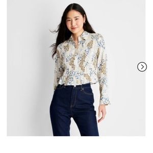 FUTURE COLLECTIVE Long Ruched Button Up Top